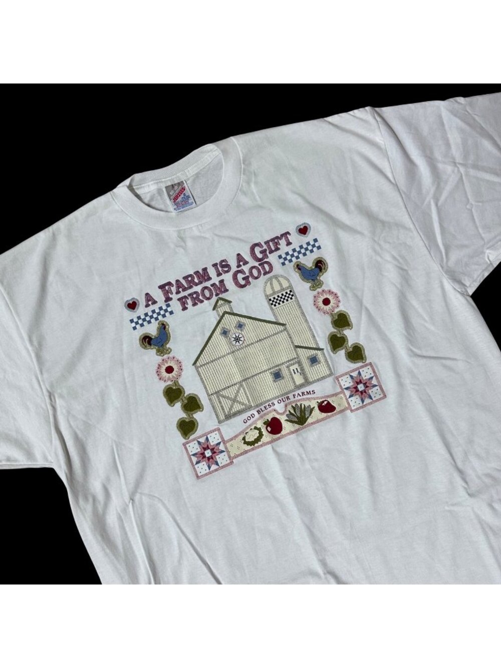 Vintage T Shirt A Farm Is A Gift From God 2X White Cottagecore Granny 90s Barn